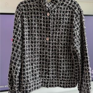 Black and White Geometric Blazer Wool blended with Textured Fabric